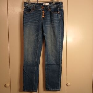 LOFT Blue Boyfriend Jeans 26/2 with Button Accents Taered Leg (0551A1)